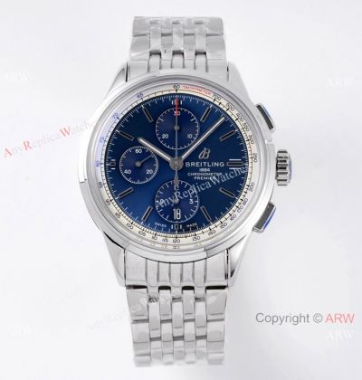 Swiss Grade Copy Breitling Premier Chronograph BLS A7750 SS Blue Dial Watch 42mm